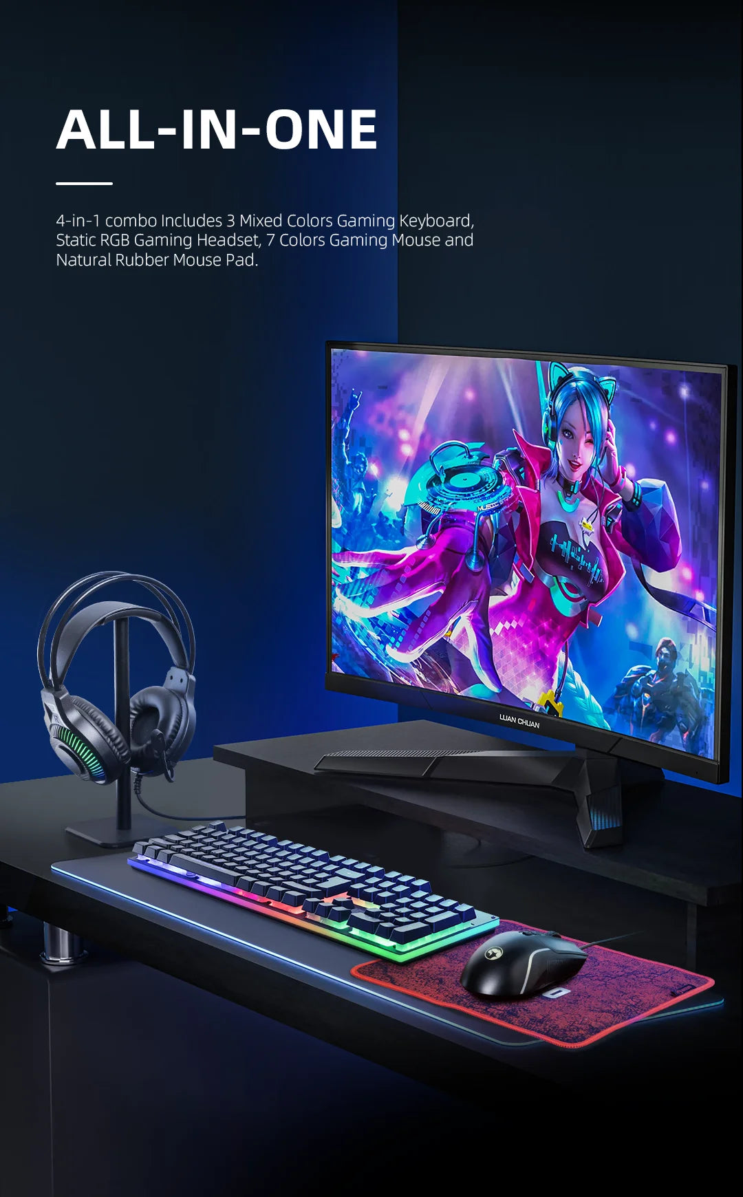 4 in 1  Gaming Keyboard, Mouse, Mouse Pad and Headphones