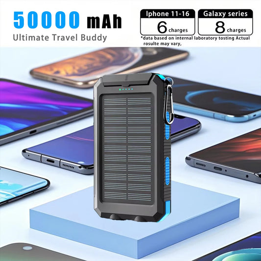Solar power bank 50000mAh with built-in cable, lightweight and large capacity
